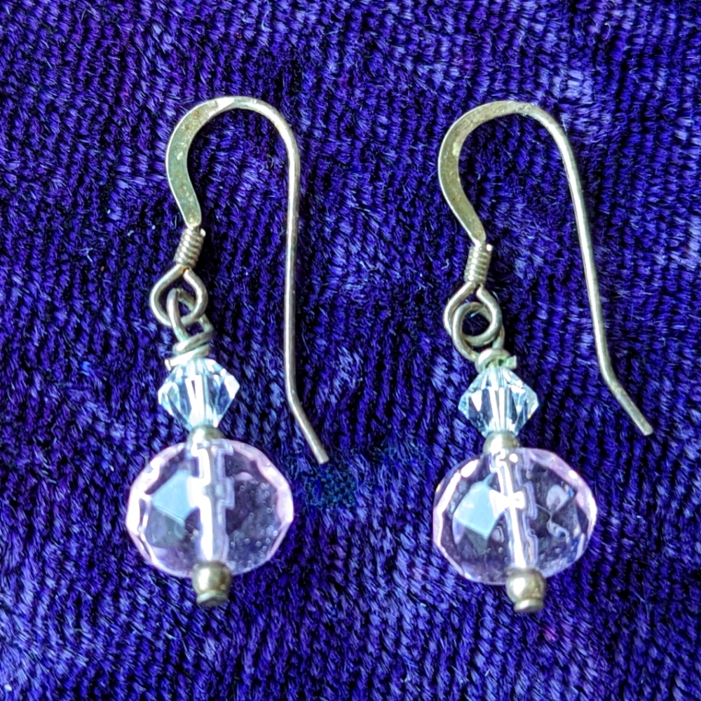 925 Sterling Silver Drop Dangle Earrings With Sparkly Pink Crystals